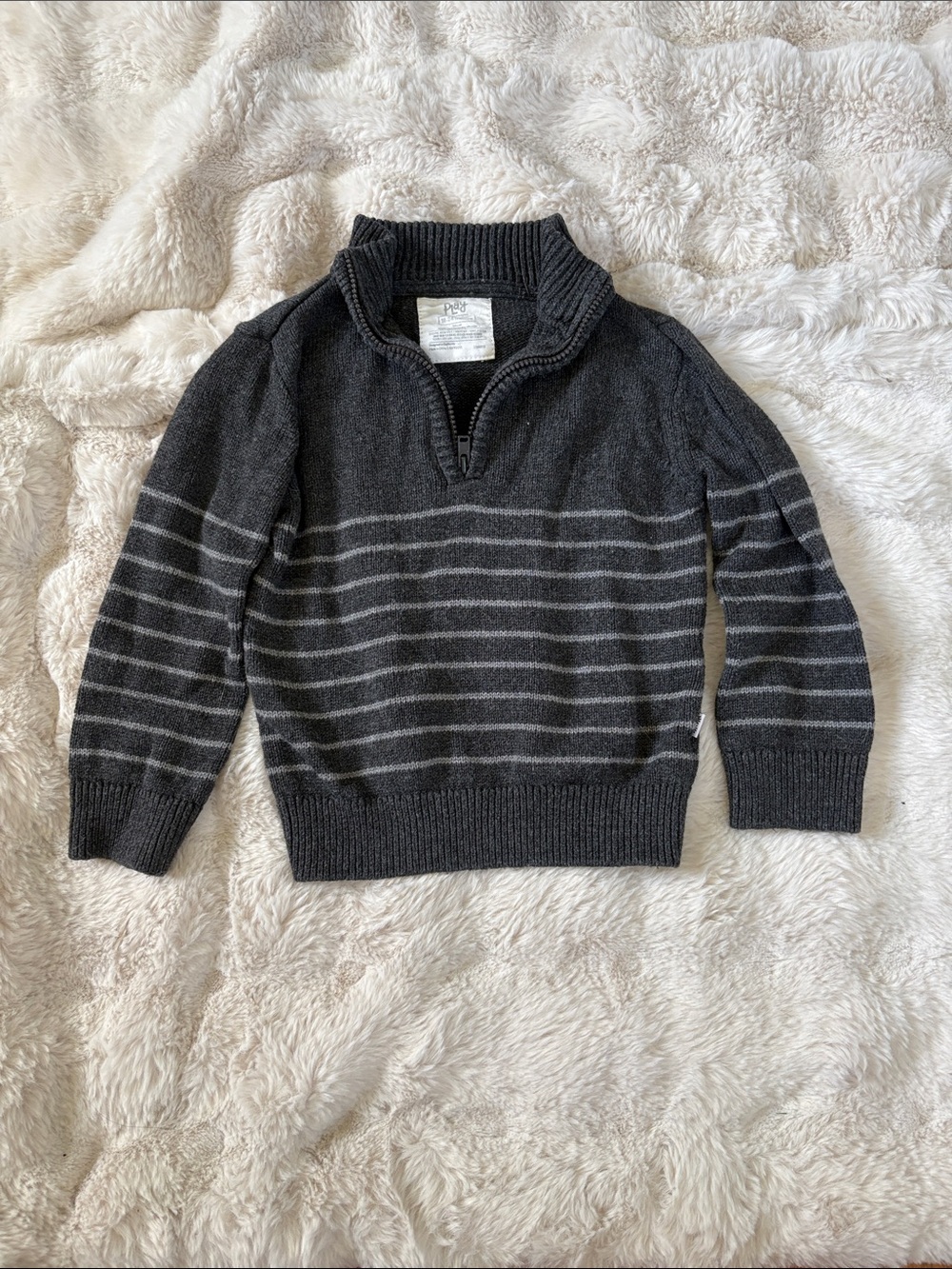 Boy’s Charcoal Half-Zip Striped Sweater